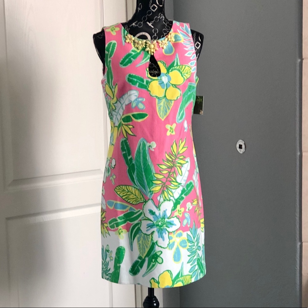 🆕 Taylor peephole shift dress green pink 8